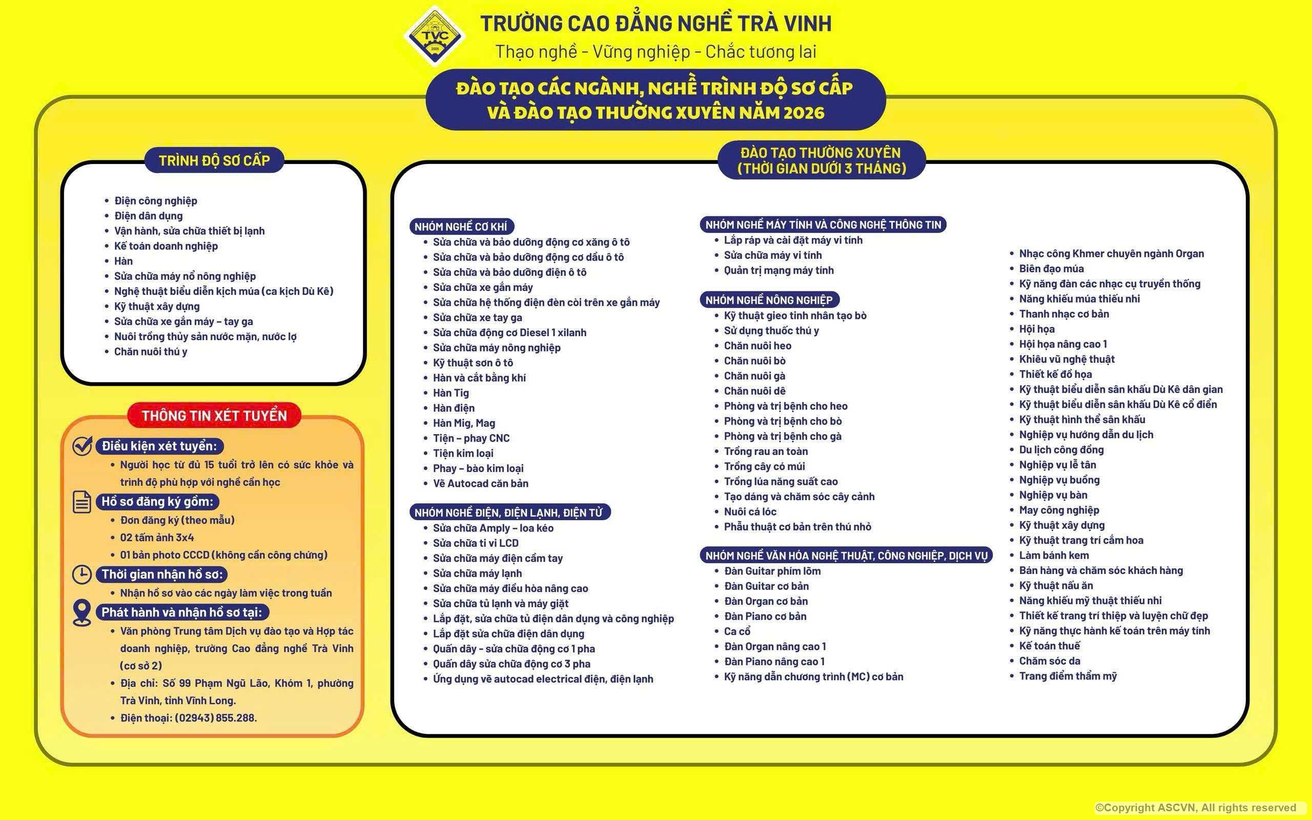 Tuyển sinh sơ cấp, ngắn hạn năm 2026